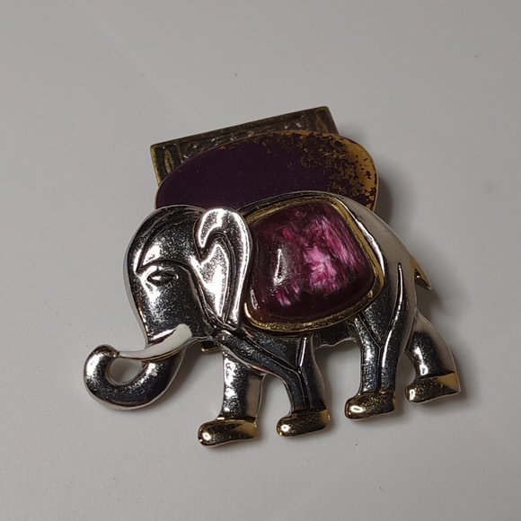 Pretty Silver Tone And Purple Heavy Metal Homemade Elephant Brooch - Picture 2 of 13